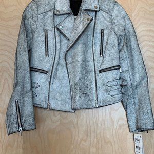 FRENCH CONNECTION WHITE COATED CRACK LEATHER MOTO